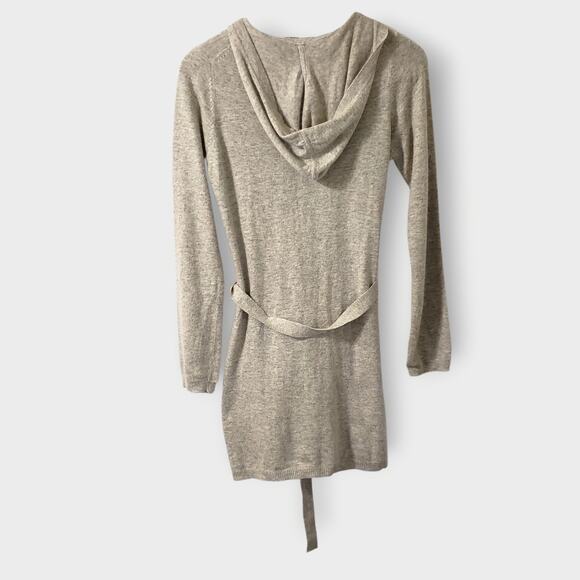 BCBGMAXAZRIA Angora Cashmere Tie Front Longline Hooded Cardigan Oatmeal Sz Med - Picture 6 of 13